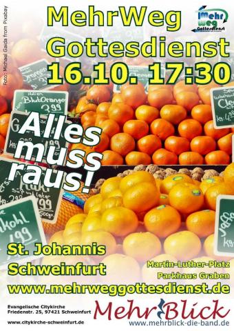 Plakat des MehrWegGottesdienstes. "Alles muss raus!"