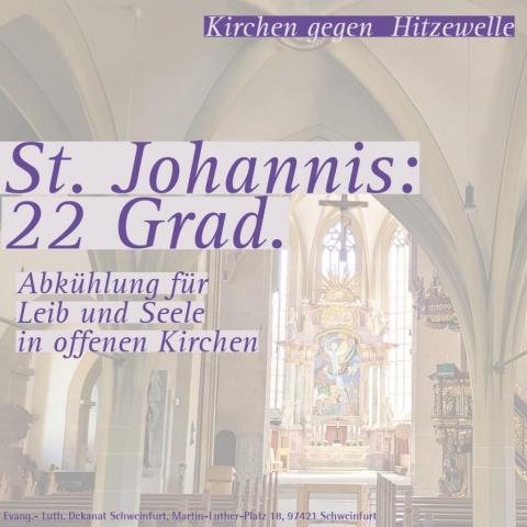 St. Johannis: 22 Grad. Im Hintergrund aufgehellt der Innenraum von St. Johannis Schweinfurt.