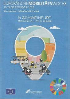 Titelbild der Broschüre zur europäischen Mobilitätswoche 2025 in Schweinfurt. "Mix and move! Klimafreundlich mobil"